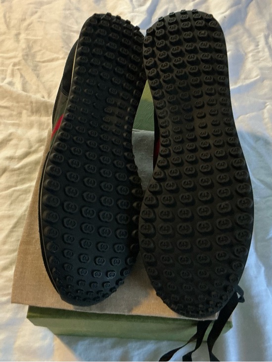 Gucci Black Suede & GG Canvas Sneakers with Green-Red Web - Picture 5 of 6